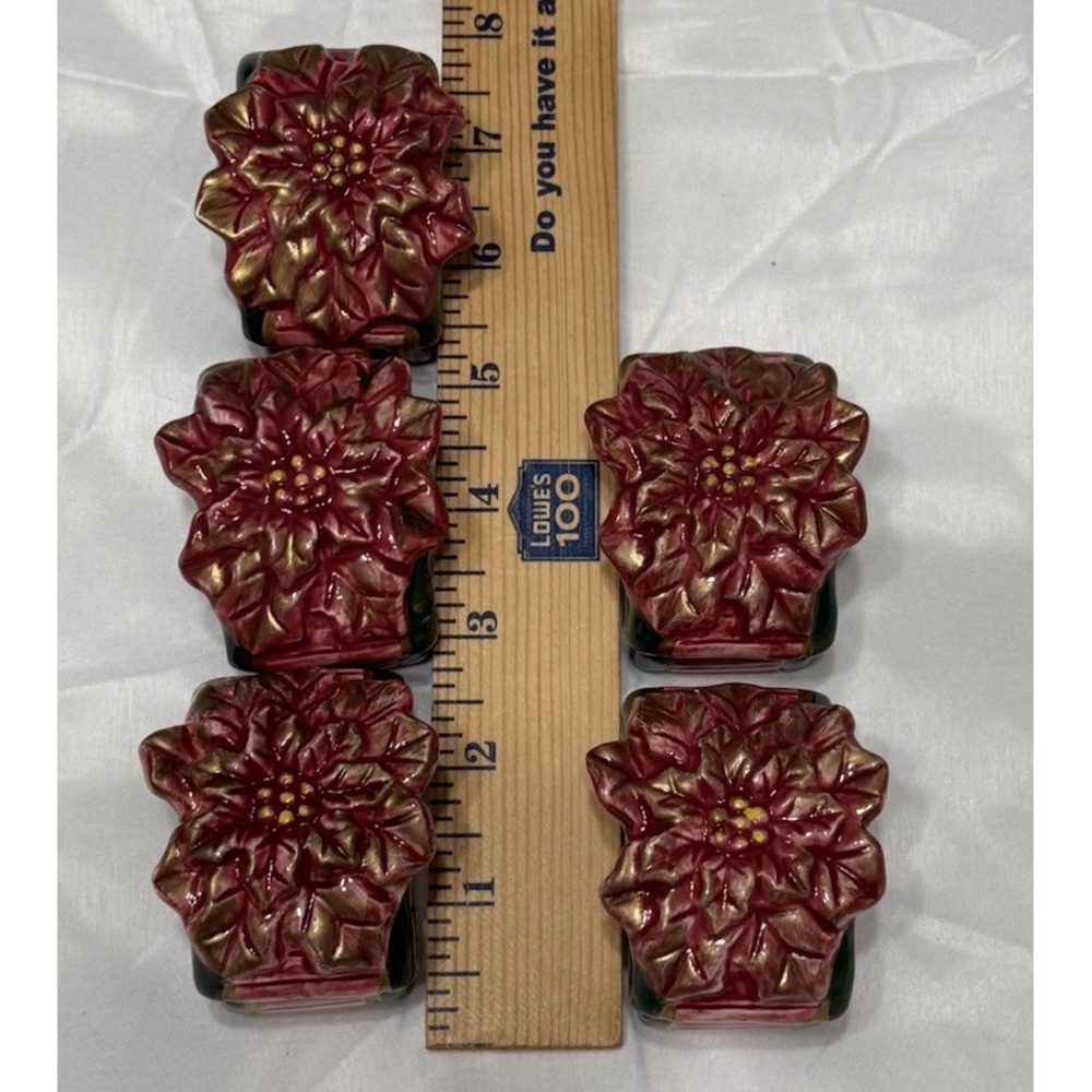 vintage holiday christmas poinsettia napkin ring set of 5